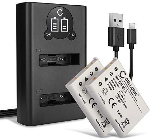 CELLONIC, Battery for Camera compatible with Nikon Coolpix EN-EL5, P520, P500, P510, P100 (3.7V, 1180mAh) 2 Pieces + Dual Charger