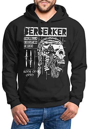 Neverless® Hoodie Herren Valhalla Berserker Ragnar Lodbrok Sons of Odin Print Aufdruck Fashion Streetstyle schwarz 4XL