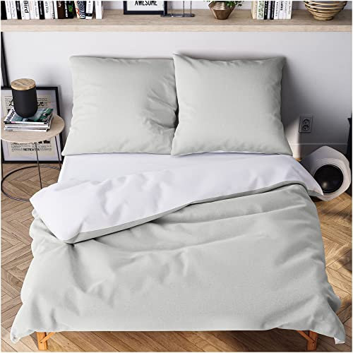 Wolkenfeld Kopfkissenbezug 40x80 Hellgrau/Weiss- Öko-Tex-Zertifiziert - superweich und bügelfrei - superweicher Kopfkissenbezug 40x80 mit verdecktem Reißverschluss - Hochwertiger