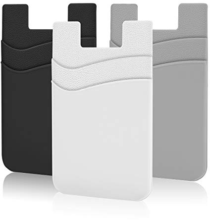 SHANSHUI Phone Wallet, Credit Card Holder for Back of Phone Case Wallet Pocket Stick on ID Bussiness Cards Sticky Pouch Compatible with iPhone, Samsung Galaxy, Android - 3 Pack Black Grey White