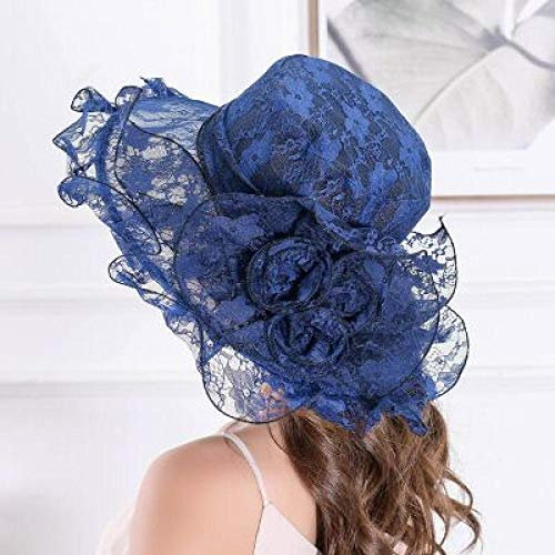 Sombreros De Paja Gorra De Mujer Sombrero De Malla De Encaje para Mujer Gorra De ala Ancha Floral Sombreros De Fiesta De Boda Gorras De Protección Solar En La Playa-Dark_Blue