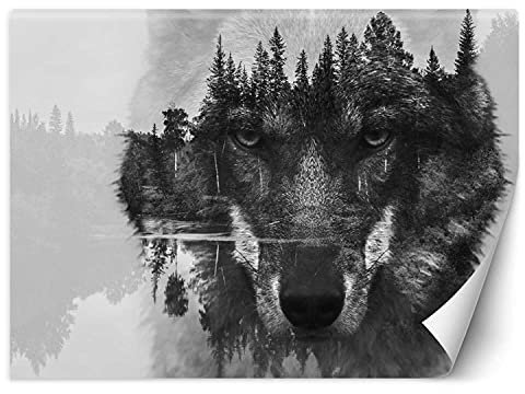 Feeby Wandtapete Fototapete Vlies Abstrakt Tier Natur 250x175 cm Grau Modern Tapete Wohnzimmer Schlafzimmer Wolf Wald See