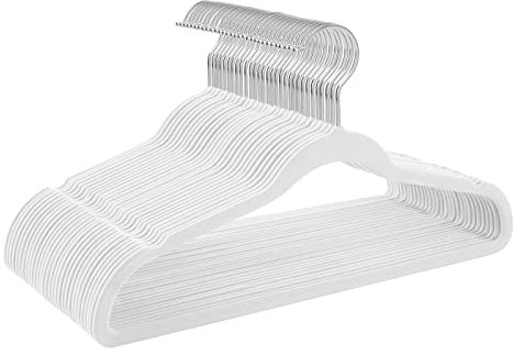 TIMMY Cintres en velours – Lot de 50 cintres ultra fins pour manteaux, vestes, pantalons et vêtements, Porte Manteau, Porte Vetement – Blanc/argenté