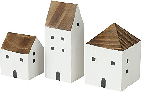 BOLTZE Dekoaufsteller-Set Gotan 3-TLG. Haus H 7,5-13,5 cm Kiefer-Holz Deko.