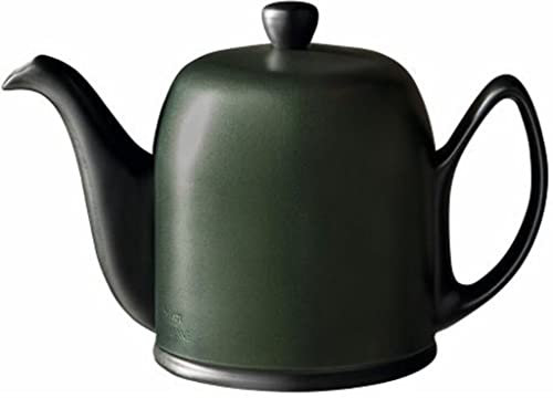Degrenne Salam Théière française de luxe – Théière en porcelaine pour cuisinière avec couvercle en aluminium émeraude, bouilloire en céramique pour thé en vrac, infuseur amovible, capacité de 6