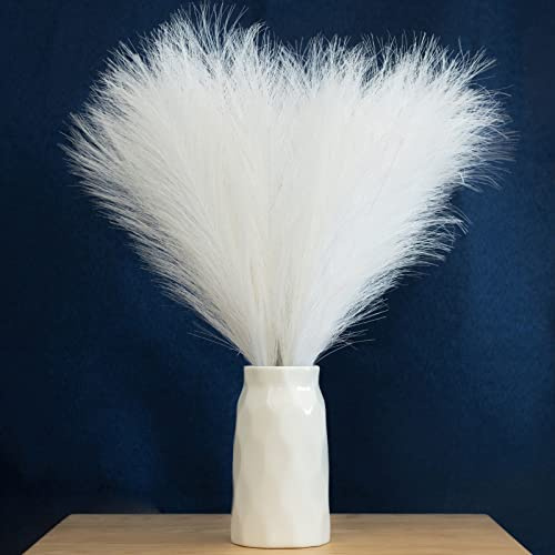 EVODIS Herbe de Pampa Artificielle Duveteuse à 6 tiges pour décoration bohème, Maison, Mariage - 45 cm - Blanc