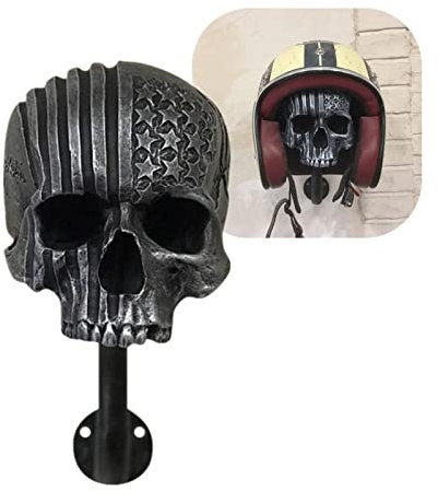 Luckxing Porte-Moto, Support Casque À Tête Crâne, Support Mural en Résine pour Casque, Décoration Murale pour Manteaux, Chapeaux, Vestes, Sacs