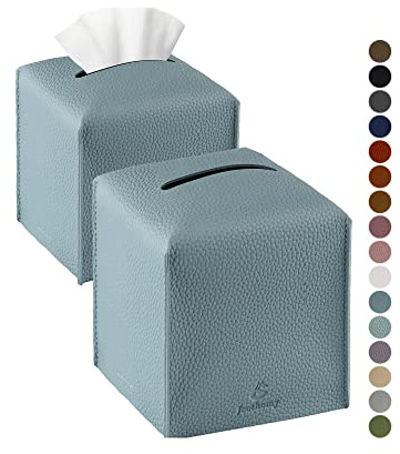 Jeethemy Taschentuchbox, quadratisch, PU-Leder, modernes Taschentuch-Etui, 12,7 x 12,7 cm, Blau