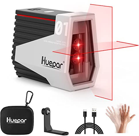 Huepar Lasernivellier Selbstnivellierend 65Ft Rot Kreuzlinien-Laser Wiederaufladbare Lasernivellier-Gerät mit Bewegungssensor und Pulsmodus -Winken Sie Ihre Hand, um Laserlinien zu wechseln E011R