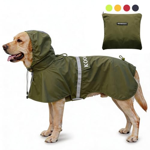 KOOGAL Große Hunde Regenjacken Mit Kapuze,Hunde Regenmantel,Mit Reflektierenden Sicherheitsstreifen, Wasserdichter Hundemackintosh, Geeignet Für Mittlere Und Große (Grün, 6XL)