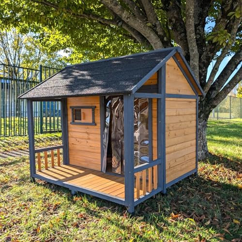 Animal Valley - Niche à Chien Chalet - Bois et Shingle - L 150 x l 130 x H 136,5 cm - Taille XXL - Beige et Gris - pour très Grands Chiens