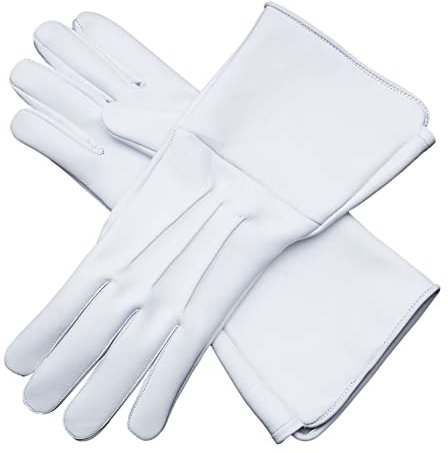 Lederhandschuhe lange Stulpe Mittelalter perfekte Passform Premium Qualität weiches Leder, Weiss/opulenter Garten, Large