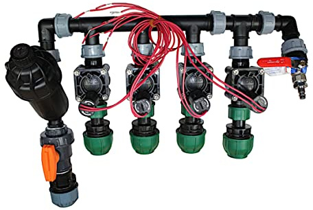 Watermil 4X Kopfstation, Verteiler für Bewässerung, Beregung mit Hunter Magnetventile PGV 100 MMB, Komplett vormontiert (4X Ausgang PE32)
