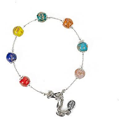 Sospiri Venezia Armband für Damen mit 7 Murano-Glasperlen Durchmesser 8 mm Originalschmuck aus Murano-Glas Geschenkidee Zertifiziert Hergestellt in Italien (Bunt)