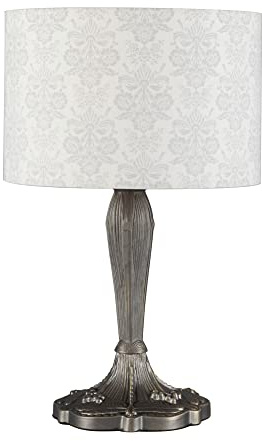 LITECRAFT Table Lamp Tiffany Style Base with Damask Grey Shade - Antique Brass