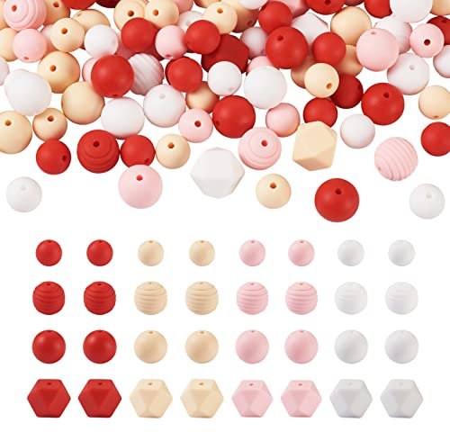 Beadthoven 152pcs Silicone Beads Round Octagon Boho Rubber Craft Beads for Necklace Bracelet Keychain Jewelry Handmade Crafts