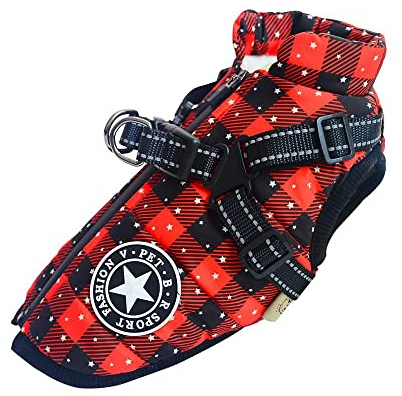 Hundeweste,Hundemantel Wasserdicht,Warme Weste mit Hundegeschirr Winter Warm und weich 9 Farben-Weihnachten02 S