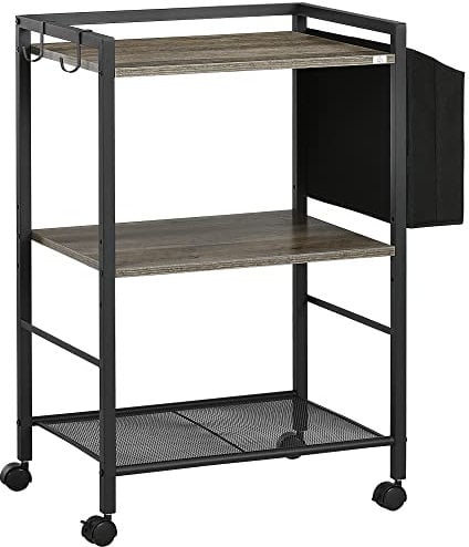 HOMCOM Carrito Auxiliar con Ruedas Carrito de Almacenamiento de 3 Niveles con Bolsa de Tela 2 Ganchos y Marco de Acero para Salón Cocina Comedor 66x40x80,5 cm Gris