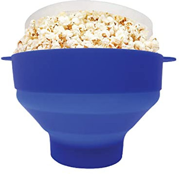 Gadgetime USA Microwave Popcorn Popper with Lids - Silicone - No Oil or Butter Required - Collapsible Bowls - BPA-Free - Movie Night Supplies - Blue