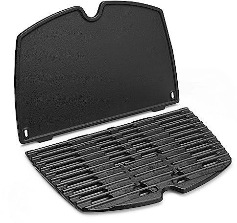 Parrilla de hierro fundido 7645 para Weber Q200, Q220, Q2000, Q2200 Series, 27,3 x 38,9 cm, piezas de repuesto para parrilla Weber Grill Set con piezas de repuesto (6559 + 7645 placa de parrilla)