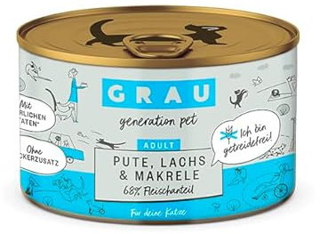 Grau – das Original – Nassfutter für Katzen - Pute, Lachs, Makrele, 1er Pack (1 x 200 g)