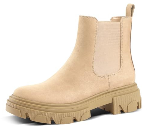 PIZZ ANNU Stivali con Tacco Basso Casual Chelsea Boots Donna Comodi Biker Stivaletti Invernali Eleganti Plateau Nudo EU 37