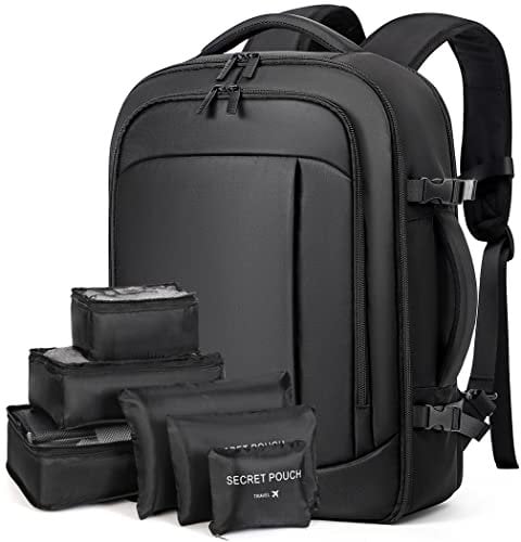 Lekespring Rucksack Handgepäck Flugzeug Ryanair Handgepäck 40x20x25 Reiserucksack Herren mit 6 Teilige Kleidertaschen für Kurze Tirp Business Weekender, Schwarz