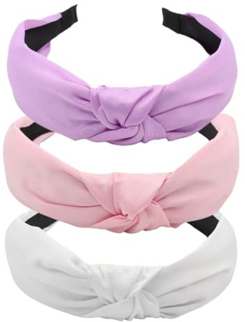 scicent Haarreif Dirndl 3 Stück Haarreifen Damen Vintage Haarband Knoten Stirnband Damen Eelastische Breite Haarschmuck mit Verdrehte Stoff Turban Stirnbänder Set für Damen Mädchen - 11017
