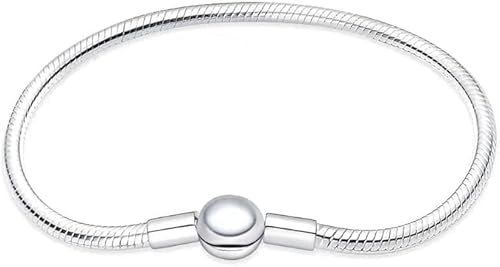 LNQOBU Bracciale in Argento con maglia Snake e chiusura a cuore Compatibile con Pandora Europei Charms da Donna