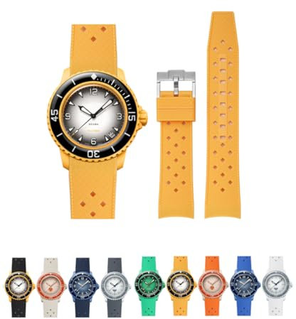 Strapseeker Uhrenarmband aus Premium-Silikongummi, kompatibel mit Blancpain X Swatch Fifty Fathoms, 22 mm, kurviges Ersatzarmband für BlancpainxSwatch mit Werkzeug, Senfgelb