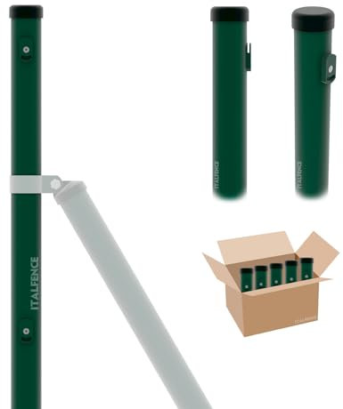 Italfence - Palo tondo tubolare in ferro plastificato verde per recinzione (Tutte le misure) [H 225cm, Ø48mm, 5 pezzi]