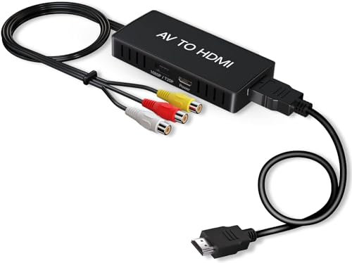 DigitPro Convertidor RCA a HDMI, Adaptador convertidor AV a HDMI, convertidor Compuesto a HDMI, Wii/PS2/VHS/VCR/DVD/X box/n64 a HDMI convertidor para Nuevo televisor, Compatible con PAL/NTSC