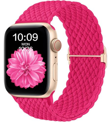 CeMiKa Trenzada Correas Compatibles con Apple Watch Correa 40mm 41mm 42mm 38mm, Correas de Reemplazo Estirables Elásticos para iWatch Series 10 9 8 7 6 5 4 3 SE Ultra 2 1, Mujer Hombres, Frambuesa