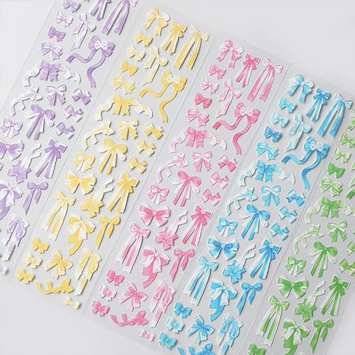 150 Stück/5 Blatt Cartoon Bow Scrapbook Sticker Set Kawaii Bogen Stickers Aesthetic Aufkleber Scrapbook Zubehör Fotoalbum zum Selbstgestalten Schleife Bögen photo album Journaling Scrapbooking Sticker