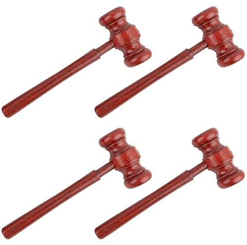 ANNASAMDO 4 Stück Richter Hammer Holz 17cm Auktion und Anwalt | Massives Hartholz geschliffen. Perfekt für Auktion Theater Lehre. Ergonomisches Geschenk.