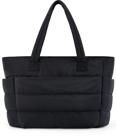 bagsmart Women's Tote Bag, Lightweight Fluffy Handbag with Compartments, Shoulder Bag for Travel, Beach, Gym, Work, School