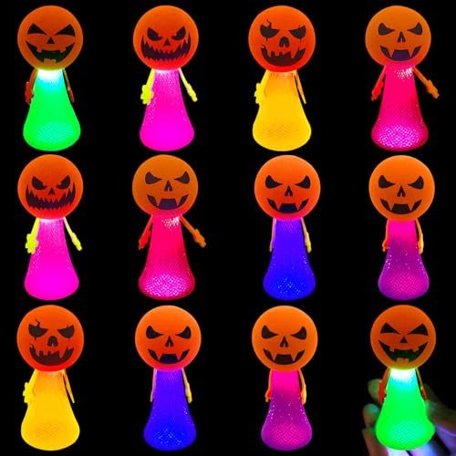 TOPJOWGA Halloween Leucht Springendes Spielzeug, 12 Stück Springbälle Hüpfball, Spring Launchers Toys, LED Leuchtspielzeug, Party Mitgebsel Kindergeburtstag, Jumping Spielzeug Glow in The Dark