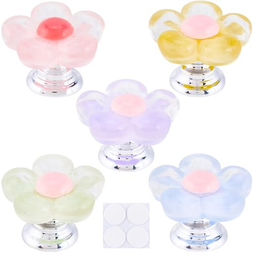 GORGECRAFT 5PCS 5 Colors Flower Shaped Toilet Button Resin Replacement Flush Toilet Water Top Push Tank Buttons Toilet Seat Lid Lifter Press Helper Aid Accessories Tool for Bathroom Women Nail