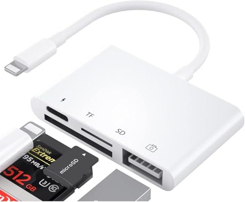 SIGANDG Lector de Tarjetas SD para iPhone, iPad, cámara - 4 en 1 - Adaptador SD/TF, Cable USB USB OTG para iPhone 14 13 12 11