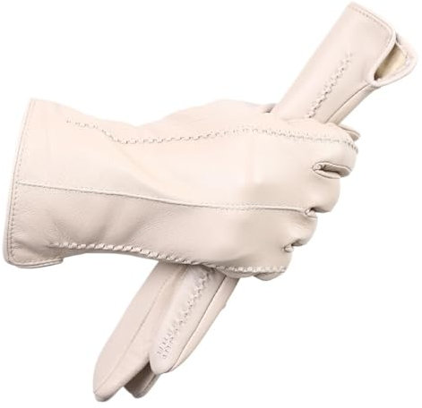 WENH Touchscreen-Lederhandschuhe, Lederhandschuhe Damen, Echtleder-Winterhandschuhe, Warmhaltende Damen-Lederhandschuhe(Beige,6.5)
