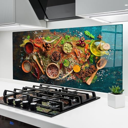 ARTHUB® Glass Kitchen Splashback 60x120 cm, Tempered Glass 4mm | Heat Resistant, Stove Splash Guard, Wall Protector, Food, Seasonings Mix