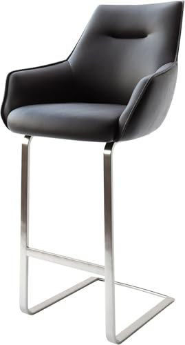 DELIFE Barstuhl Alja-Flex Freischwinger flach Edelstahl Echt-Leder Schwarz Taschenfederkern