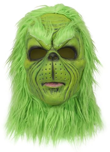Applysu Grinch Maske Erwachsene Grinch KostüM Maske Halloween Xmas Monster Rollenspiel Requisiten GrüNer Pelziger Kopfschmuck Aus Latex