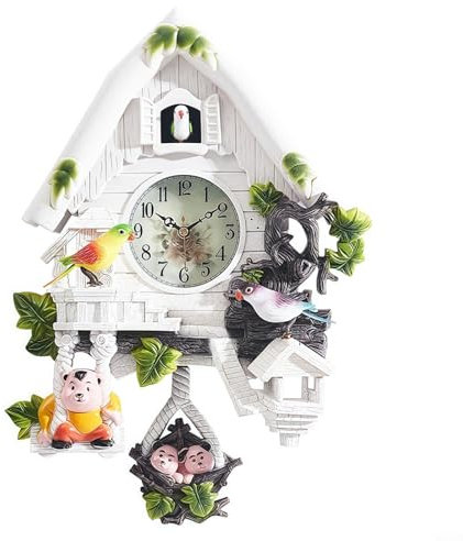 Puupaa Kuckucksuhr, Wand-Wecker, Kuckuckspendeluhren, batteriebetrieben, Kuckucks-Wanduhr für Wandkunst, Zuhause, Wohnzimmer, Küche, Büro, Dekoration (weiß)