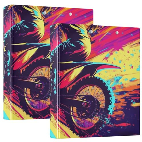Runde Ringbinder, 3,8 cm (1 1/2 Zoll), Motocross-Fahrrad und Blitz, mit Taschendeckel, 1/2 Pack für Briefgröße (27,9 x 21,6 cm), 200 Blatt, 2 Stück