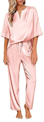 Ekouaer Pyjama en Soie Femme Pyjamas Short Femme Été en Satin Ensemble de Pyjama 2 Pièces Vetement en Soie Rose Pâle M