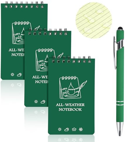 OT-NVWOZR Wasserdichte Notizblock mit Stifte, 3 x 5 Zoll Taktisches Notizbuch Allwetter-Notizblöcke mit Top-Spiral, Tasche Pocket Steno Blöcken mit Raster für Aktivitäten im Freien (3, dunkelgrün)