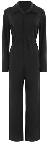 Sinleey Womens Long Sleeve Coverall Mechanic Uniform Workwear Boiler Suit Overalls Loose Fit Jumpsuit Rompers Black XXL
