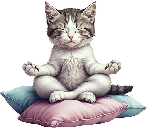 x4 Yoga Cat Vinyl Sticker Decals, Cover Marks, Waterproof Kitten Art Stickers 1@ 20cm Tall Ideal for Toilets, Laptop or Car. 3@ 7cm Ideal for Phone case, Cups & Wine Glass, Vibrant Kitten Decor (Cat)