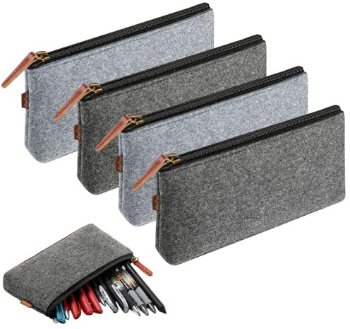 Gotetiso 4 Stück FilzMäppchen Filz Kosmetiktasche mit Reißverschluss Federmäppchen Multifunktions Briefpapier Beutel Filz Stiftetasche Brillenetui Pencil Case für Schule Büro 2 Farben